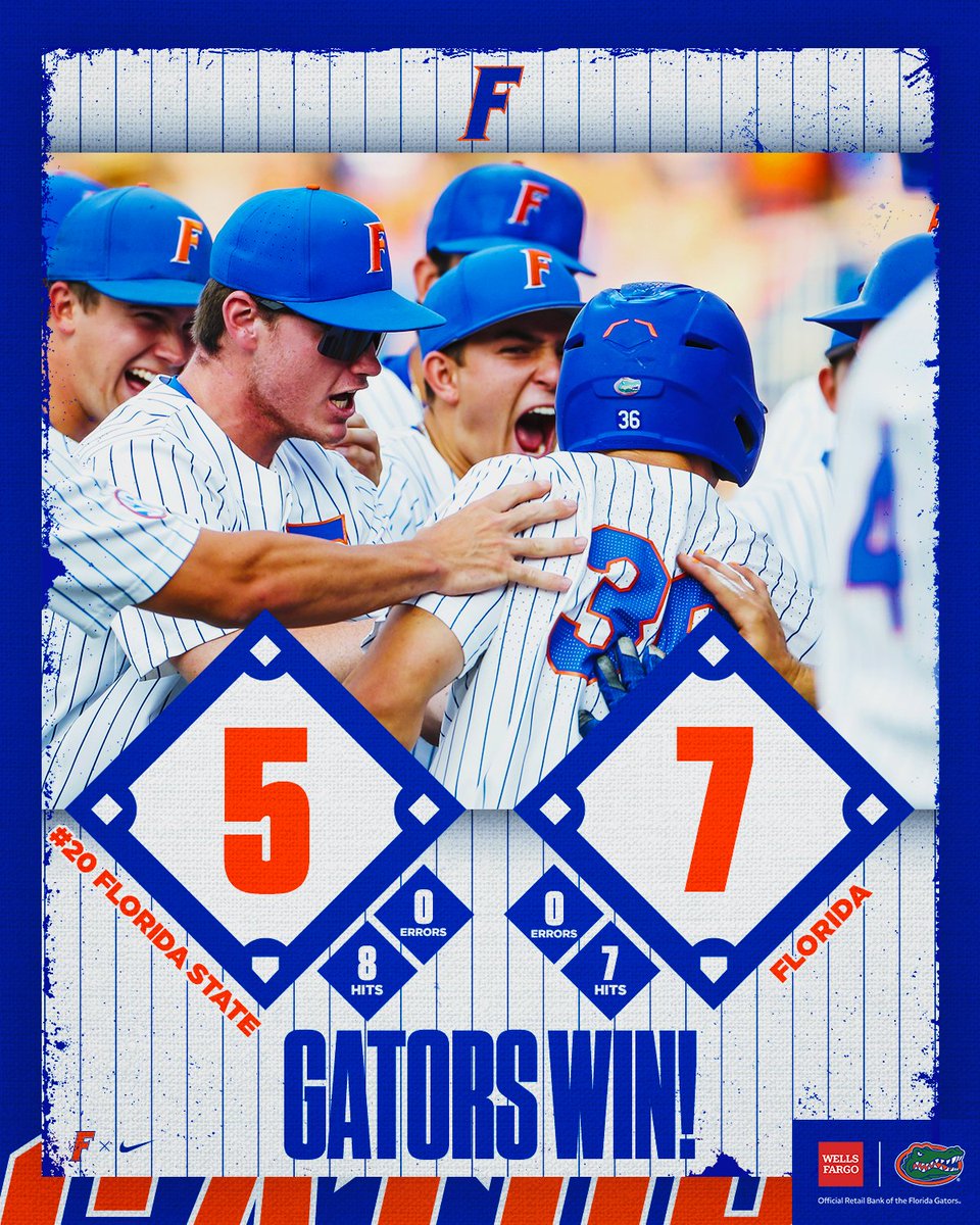 GatorsBB's tweet photo. #GATORS WALK OFF THE NOLES ‼️

🌴 𝐎𝐔𝐑. 𝐒𝐓𝐀𝐓𝐄.🌴

#GatorsWin | #GoGators

Presented by @WellsFargo https://t.co/h01wXwVyYP