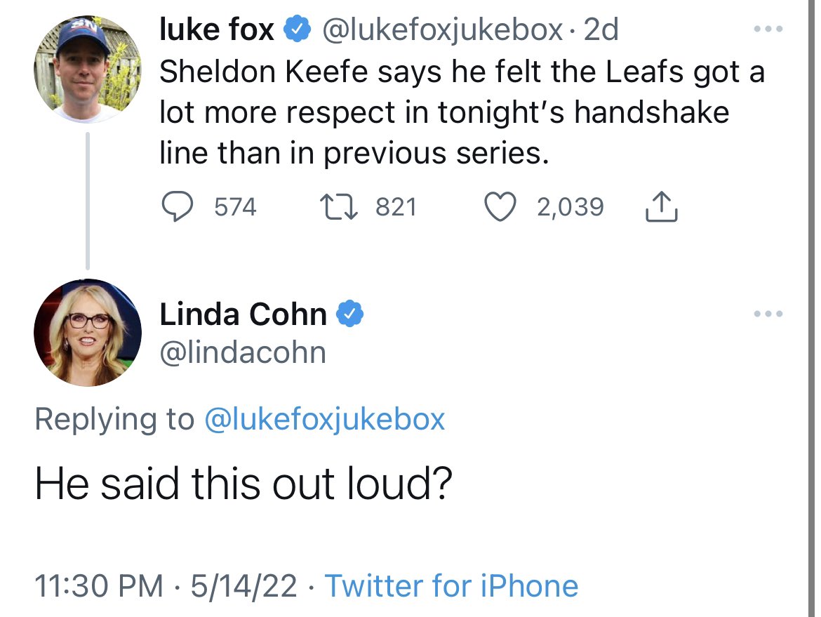 i somehow missed linda cohn bodying the head coach of the toronto maple leafs on twitter after that series until just now https://t.co/aMgtIhBKX3