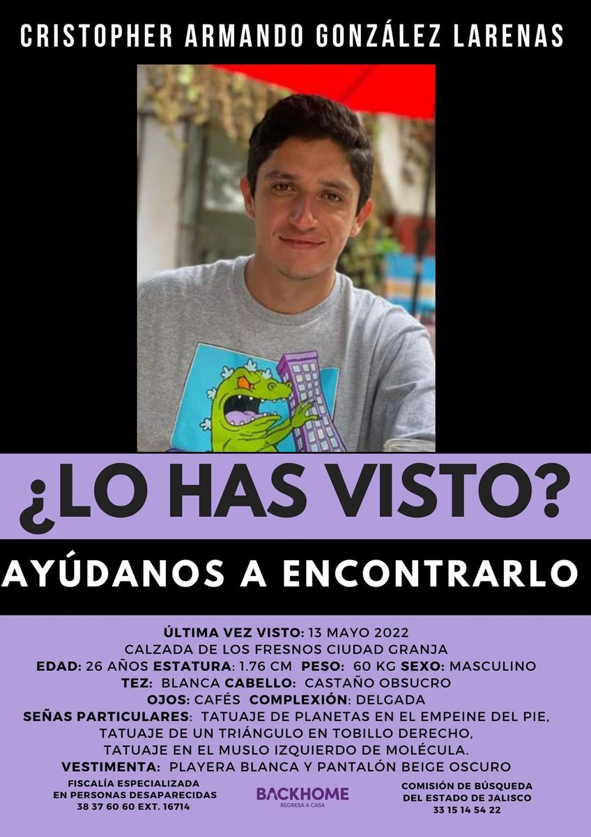 HijasHijosMx's tweet photo. #CristopherArmando originario de #Ajijic la última vez fue visto en la Colonia #CdGranja en #Zapopan #Jalisco #HastaEncontrarles https://t.co/sNpZT4JW7h