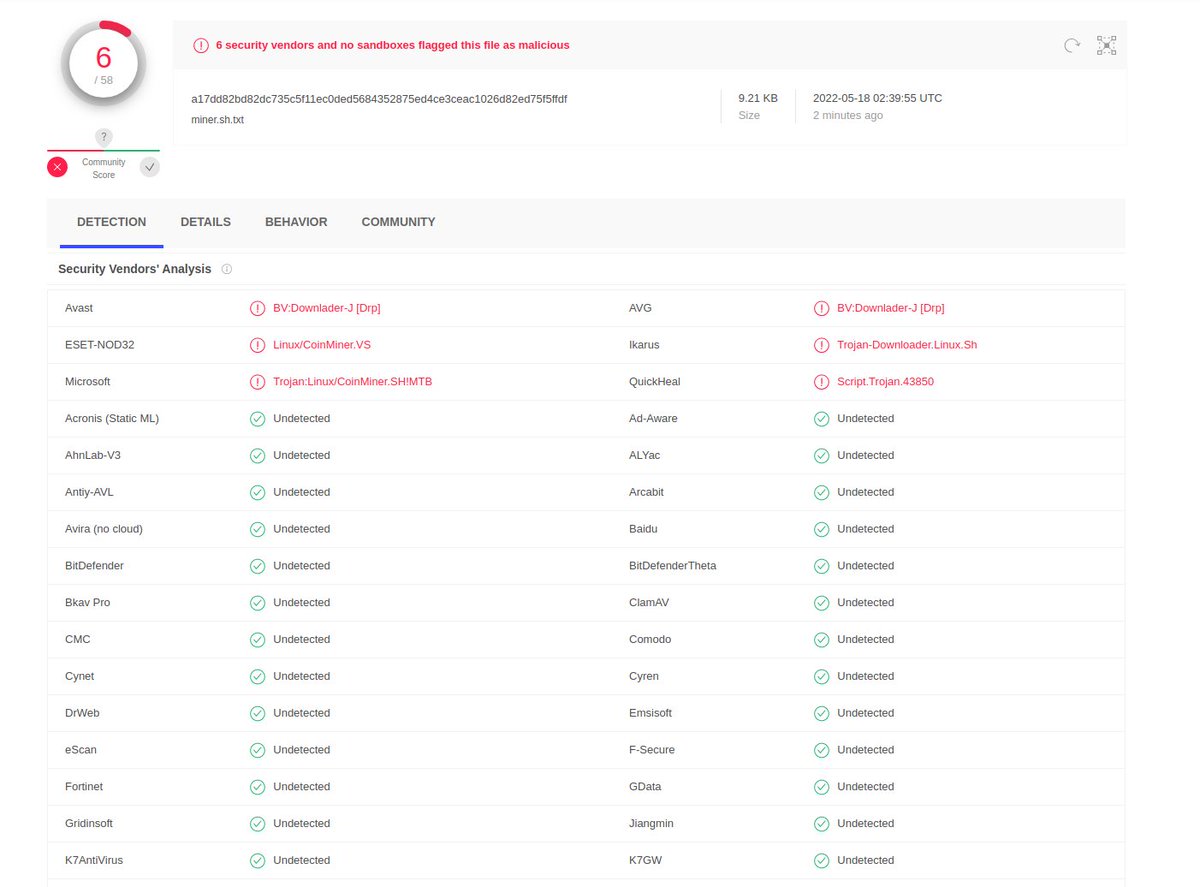 CraigHRowland's tweet photo. Cryptominer scripts still active. Posted to VT. #YACM - Yet Another Crypto Miner https://t.co/VMBVf5TLsl