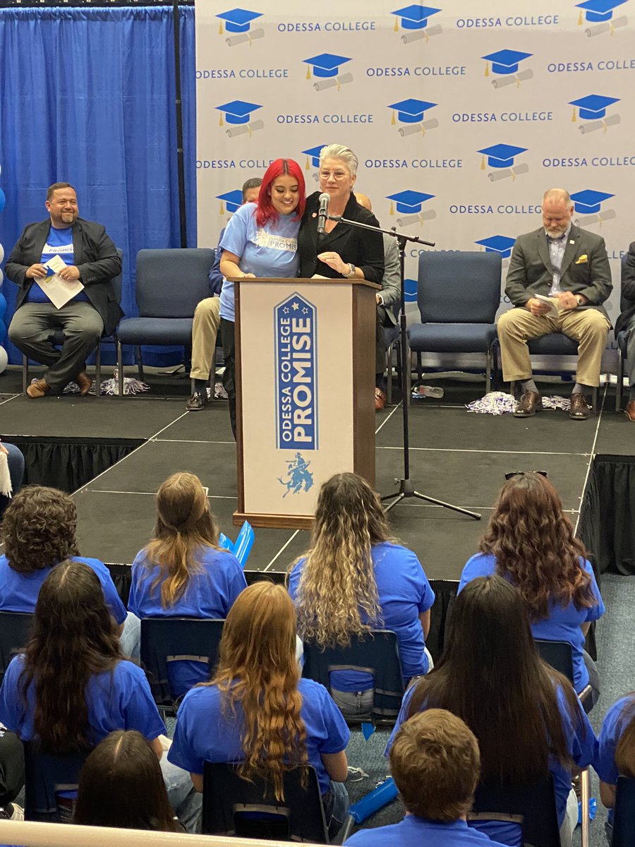 UTPBpres's tweet photo. Congratulations to my friend @OCPresGDW on launching the @OdessaCollege Promise! Best moment of the day - hearing Rose share her story and announce that sheโll continue her education with #FalconFree at @utpb. https://t.co/GPdGzAg60q