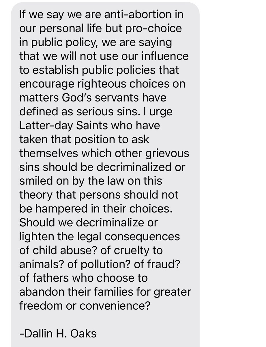Lds_Ute's tweet photo. Some good quotes from Russell M. Nelson and Dallin H. Oaks for LDS members who say they are pro-life in their personal life, but support pro-choice legislation. https://t.co/UUm4tzZPkR