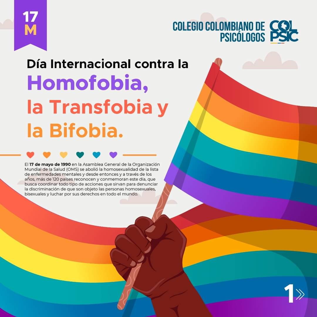 COLPSIC_VALLE's tweet photo. Hoy 17 de mayo, Día Internacional contra la Homofobia, la Transfobia y la Bifobia, recordamos que Colpsic hace parte de las más de 40 organizaciones psicológicas de todo el mundo que han adherido la declaración IPsyNet, en busca de colaborar con todo tipo de acciones que sirvan⬇️ https://t.co/AETzujkJJB
