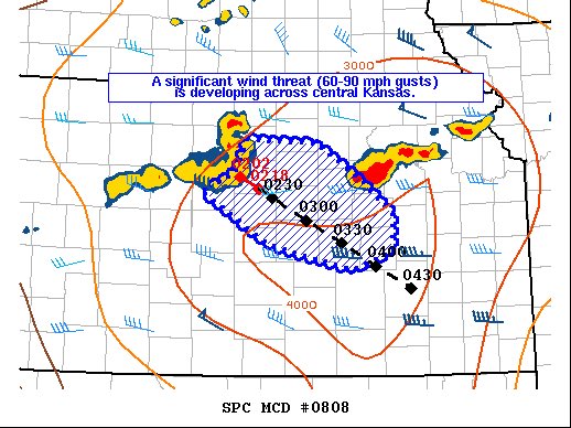 MyRadarWX's tweet image. NEW: derecho-like impacts are possible in east central Kansas in the coming hours as a “bow echo” gobbles up instability, or juice. 

Widespread 60-90 mph wind gusts are possible. 

Notice the backward-C shape. That’s where severe winds have pushed out the bow. I-35 soon!