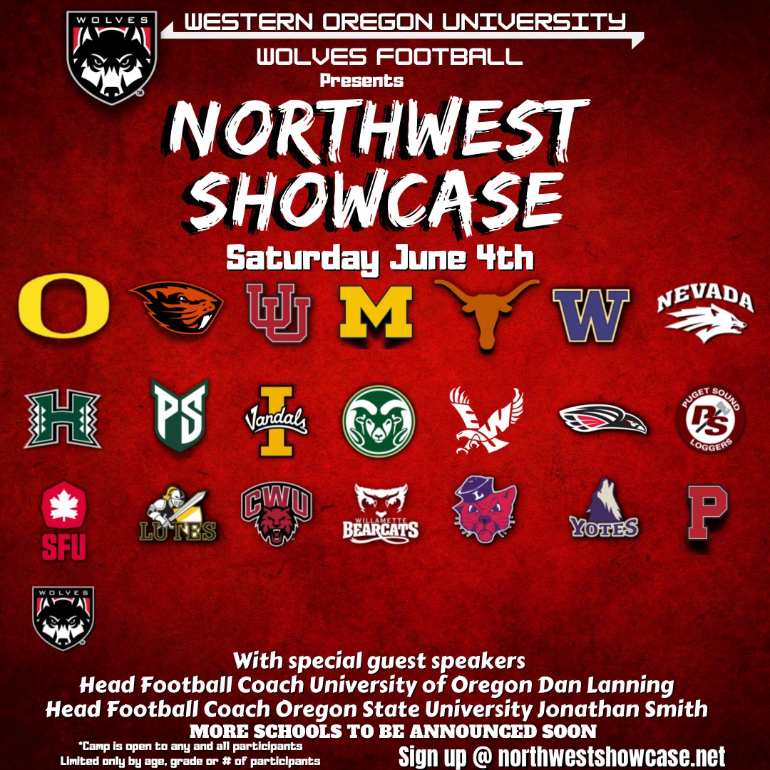 THENWSHOWCASE's tweet photo. ✔️Dan Lanning &amp; rest of Oregon Staff
✔️Texas
✔️Michigan 
✔️Jonathan Smith &amp; Oregon state staff
✔️Utah
✔️Washington 
✔️Colorado State
✔️Nevada
✔️Hawaii
✔️Multiple FCS
✔️Multiple Division 2 &amp; 3
✔️Multiple NAIA

With more to come! 👀 

Secure your spot as spots are filling up fast! https://t.co/cuA86jOmpt