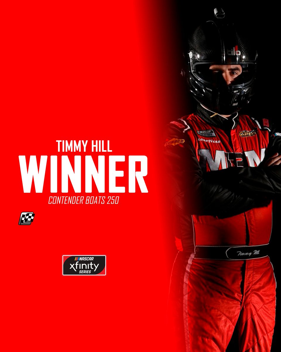 IVANCARMock's tweet photo. 🏁

InTIMMYdator Hill with the upset!

The #66 steals the win at Miami and secures (AT THE VERY LAST LAP OF THE RACE) his ticket to the #XfinityPlayoffs.

The Xfinity Regular Season comes to an end, standings to be published later.

#IXS #ContenderBoats250 https://t.co/vrwCooKf6h