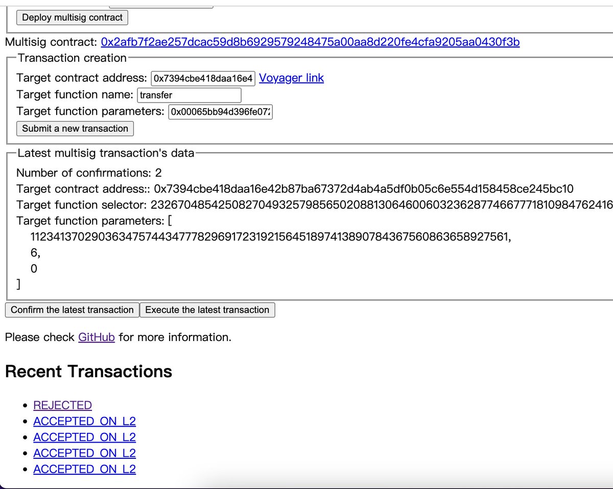 jbfniu's tweet photo. @odin_free @LauriPelto Hi, I always failed at execute step, I can't find out why. I tried several times, and wait for each transaction to get status "ACCEPTED_ON_L2" (or L1) before proceeding with the next transaction, still doesn't work. No LauriP#8728 at StarkNet Discord. Could you help me? Thanks! https://t.co/BAixZnNdon