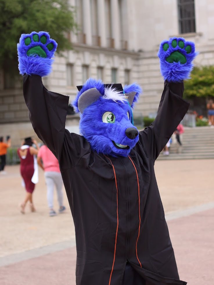 ApolloBlueWolf's tweet photo. So excited to graduate from UT Austin with my Master of Public Affairs from the LBJ School! Next up: law school! Awoooo!!!!

Thanks to @Brandonforty2 for taking graduation pictures of me today :3 https://t.co/G8zaOam56w
