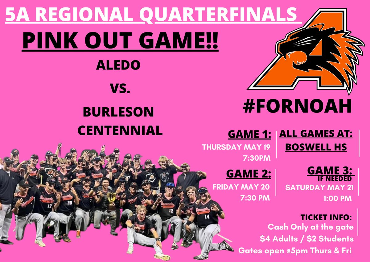 Aledo Bearcat Baseball (@ahsbsblbooster) on Twitter photo 🚨 Bearcat Ticket Information 🚨
- $4 adults / $2 students
- Cash Only @ the gate /
No advance ticket sales!
- Gates will open <a href="/5pm/">5pm.co.uk</a> on
Thursday & Friday
<a href="/BearcatsofAledo/">Aledo High School</a> <a href="/AledoISD/">Aledo ISD</a> <a href="/AledoAthletics/">Aledo Athletics</a> <a href="/RealNolanRuth/">Nolan Ruth</a> 🚨 Bearcat Ticket Information 🚨
- $4 adults / $2 students
- Cash Only @ the gate /
No advance ticket sales!
- Gates will open <a href="/5pm/">5pm.co.uk</a> on
Thursday & Friday
<a href="/BearcatsofAledo/">Aledo High School</a> <a href="/AledoISD/">Aledo ISD</a> <a href="/AledoAthletics/">Aledo Athletics</a> <a href="/RealNolanRuth/">Nolan Ruth</a>