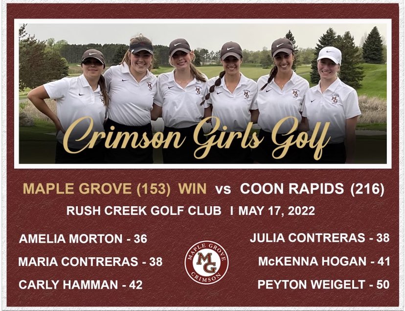 MGGirlsGolf's tweet photo. Crimson Varsity win today! Amelia Morton with a low score of 36! Next match this week at Majestic Oaks!! https://t.co/K6BJa8cg5S