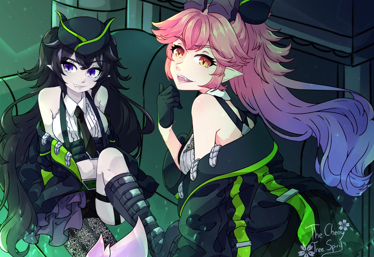 the_cherrytree_'s tweet photo. I've finally got this one done! I drew @piixelbaka and myself in the style of Twisted Wonderland Groovy Cards. I'm very happy with how it came out.
#PixelVamp #Cerilust https://t.co/Kd7RnkDDTB