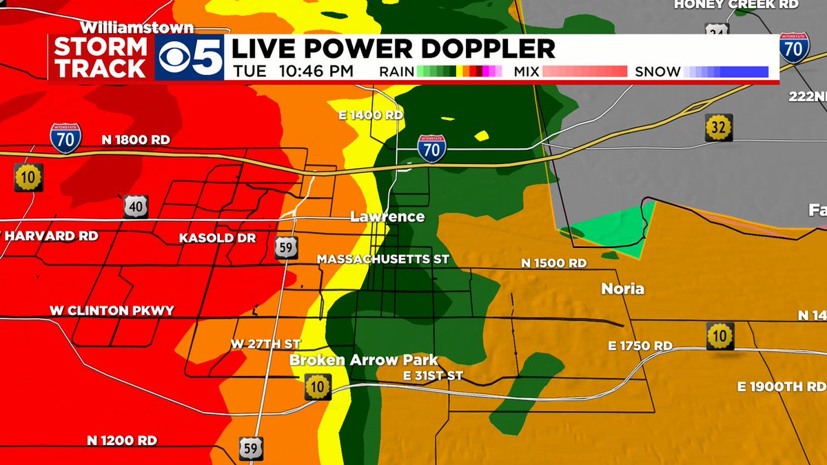 ErinLittleKC's tweet image. Quarter sized hail and wind gusts of 50-60mph moving into Mass Street in Lawrence right now...

This storm will be grabbing attention the next half hour over Douglas County.

Stay connected with @kctv5  StormTrack5