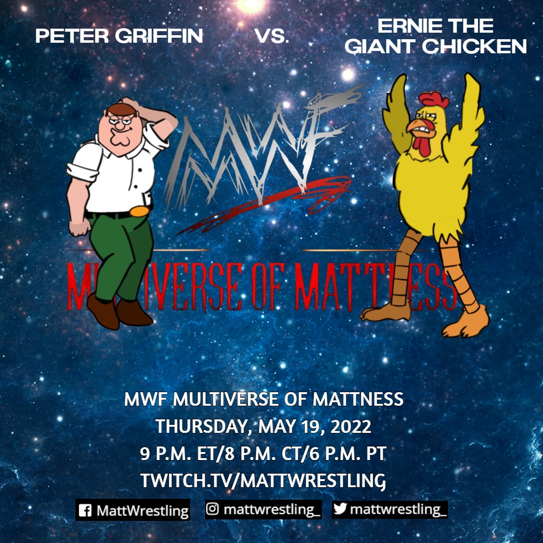 MattWrestling_'s tweet photo. Peter Griffin vs. Ernie the Giant Chicken is a clash for the ages. These two have done battle for decades and now step into the Multiverse of Mattness to do battle inside an MWF ring!

#MattWrestling #MultiverseofMattness #FireProWrestling #FPWWorld https://t.co/gvOyPaRp5s