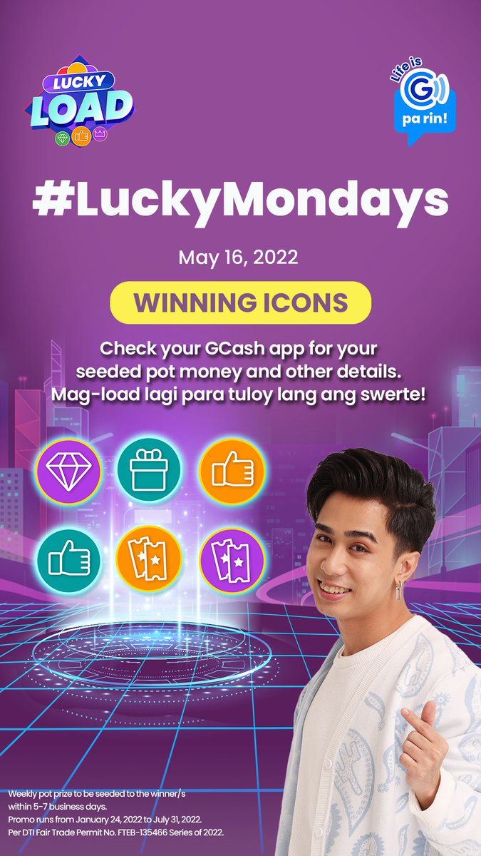 gcashofficial's tweet photo. Baka nakakalimutan mo…
May #LuckyMondays na naghihintay sa’yo! G lang nang G sa pag-Buy Load using GCash, tap the Lucky Load banner, and choose your 6 lucky icons. Don’t forget to #GToBeLucky always to win!
#LifeIsGPaRin https://t.co/guoz74SVln