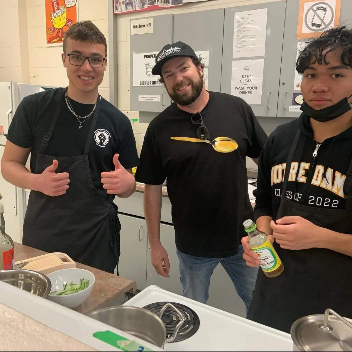 NotreDameOCSB's tweet photo. Ms. Smith's class was cooking a delicious Korean-inspired dish yesterday  with Chef Ryan. 😋 Now go treat your palate and check out Le St Laurent  

#ThisisND #ottawahighschool #ocsb #ocsbBeCommunity #hospitality #cheffinitup https://t.co/4X7sFdZUff