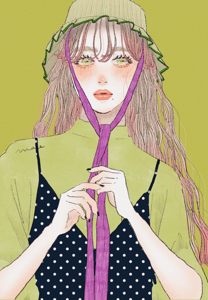 「💚💜
リボン付きの帽子って
なんでこんなに可愛いの

#イラスト
#illu」|mao🥀のイラスト