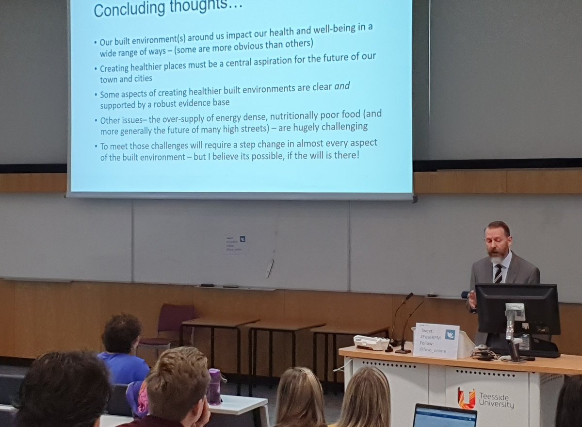 fuse_online's tweet photo. Conclusions from Prof Tim Townshend's presentation on #planningforhealth

Our built environments impact our health and wellbeing in a wide range of ways, and creating healthier places must be central to the future of our towns and cities. #FuseRPM https://t.co/a36dW2dmR8