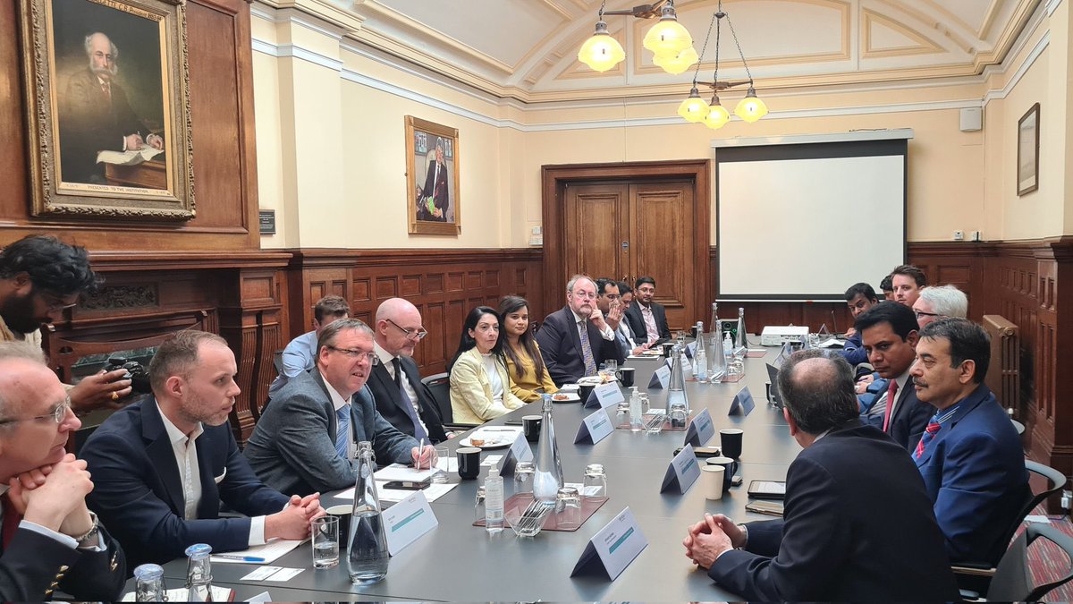 UKIBC's tweet photo. We begin an exciting 3-day agenda with @KTRTRS and Gov of Telangana in the UK with a roundtable of business leaders across education, aerospace, manufacturing, and more.

In 7 years Telangana has attracted more than USD 35 bn to the state thanks to its brilliant skills and #eodb https://t.co/CGTkBfgej6