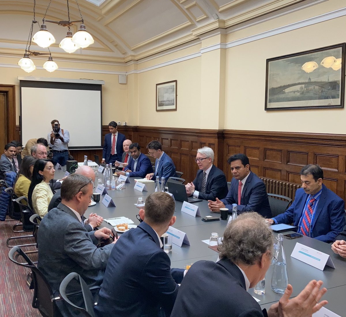 UKIBC's tweet photo. We begin an exciting 3-day agenda with @KTRTRS and Gov of Telangana in the UK with a roundtable of business leaders across education, aerospace, manufacturing, and more.

In 7 years Telangana has attracted more than USD 35 bn to the state thanks to its brilliant skills and #eodb https://t.co/CGTkBfgej6