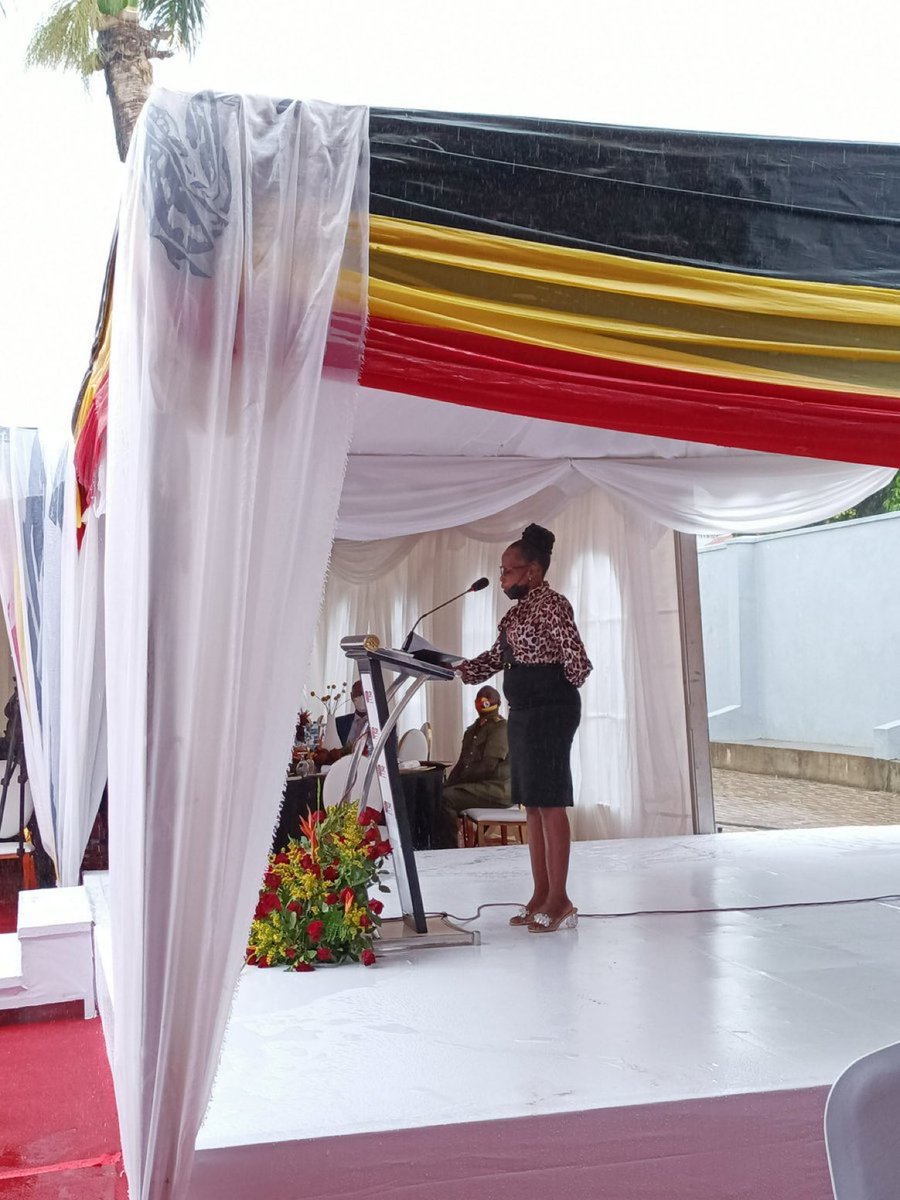 Opening remarks from the area LC representative. 
She appealed for more employment for Entebbe residents.  #USPCgroundbreaking