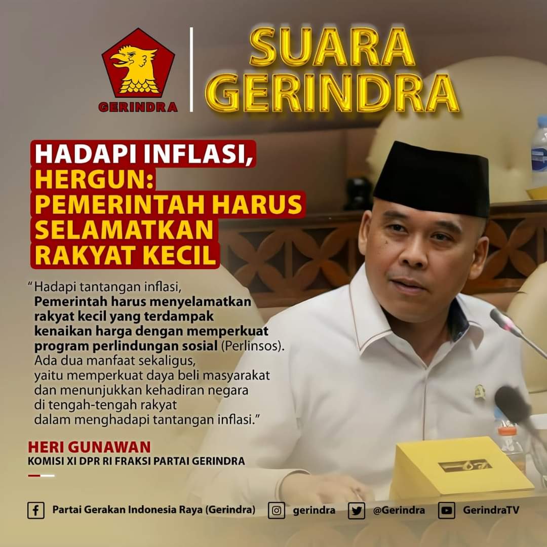 Anggota Komisi XI DPR RI, <a href="/HeriGunawan88/">Heri Gunawan</a> mengatakan, perlu penguatan program perlindungan sosial, untuk menghadapi inflasi. Taksirannya inflasi Indonesia pada 2022 diperkirakan meningkat di atas 5 persen hingga 6 persen. #SuaraGerindra