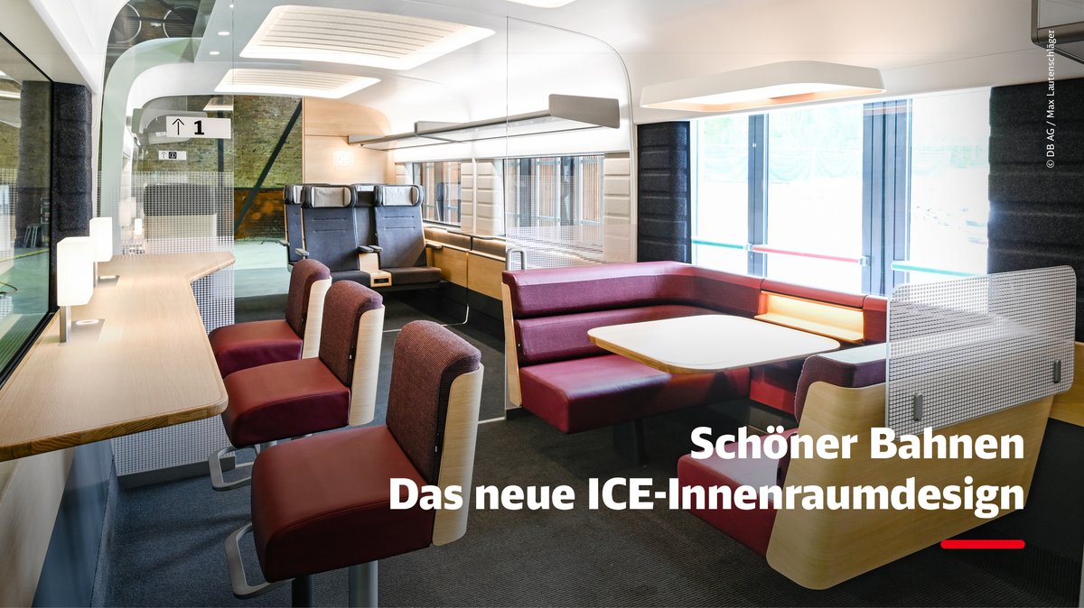 DB_Presse's tweet photo. Reisen, arbeiten, entspannen – und sich bei 300 km/h so wohlfühlen wie im eigenen Wohnzimmer. Wir gestalten den #Innenraum unserer #ICE-Flotte komplett neu. Im Fokus: noch mehr Funktionalität, Privatsphäre und eine zeitgemäße Ausstattung. https://t.co/hqpZgnfG9y #starkeSchiene https://t.co/X2QyAkp8JB