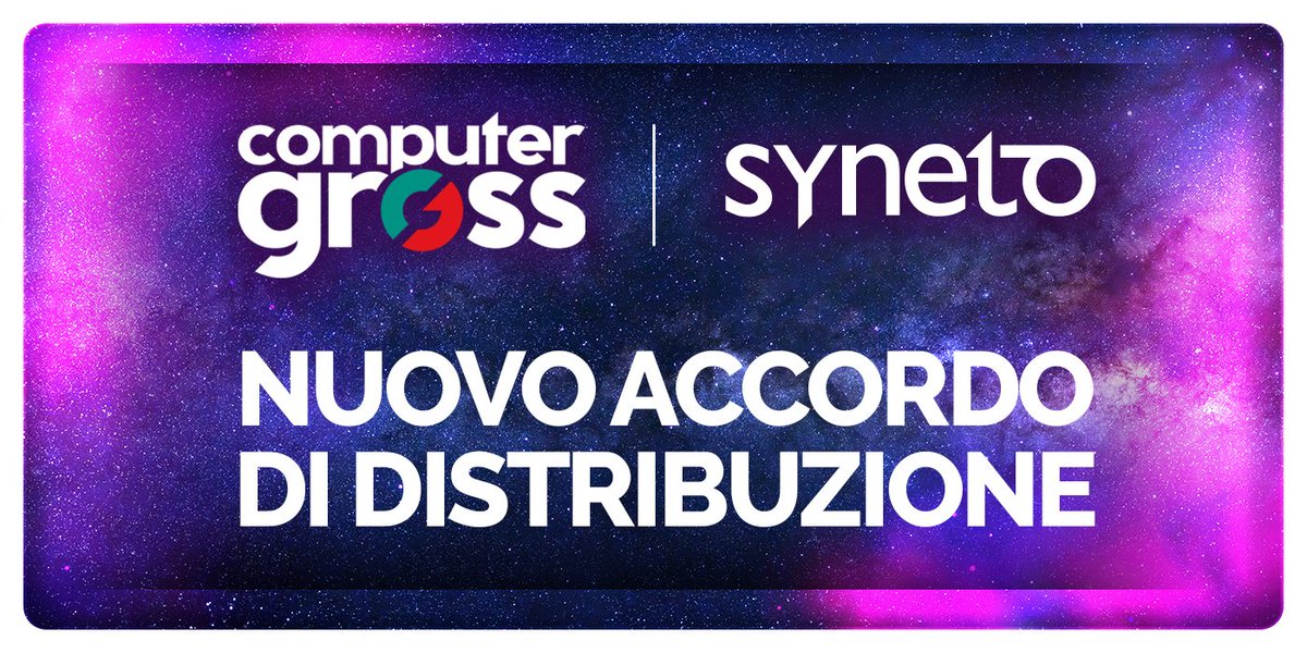 ComputerGross's tweet photo. NUOVO ACCORDO DI DISTRIBUZIONE
Computer Gross annuncia un nuovo accordo di distribuzione con @SynetoIT, european #hybrid cloud solutions provider.
LEGGI COMUNICATO ➡️➡️➡️ https://t.co/G0uq1oeNFM

#ComputerGross #Syneto https://t.co/krDOSiyE6r