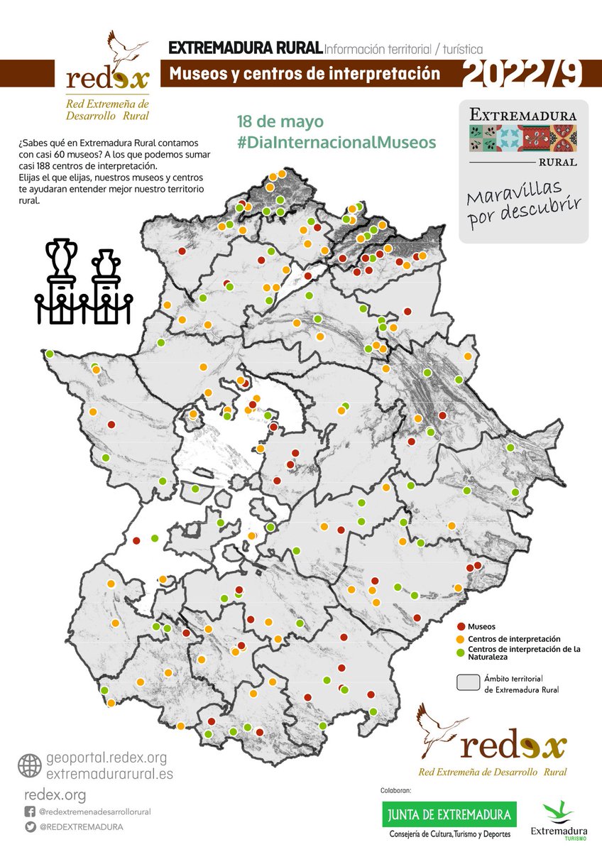 18 de mayo #DiaInternacionalMuseos

¿Sabes qué en #ExtremaduraRural contamos con casi 60 museos? A los que podemos sumar casi 180 #centrosdeinterpretación

bit.ly/3sITL7R 

Elijas el que elijas, nuestros museos y centros te ayudaran entender mejor #ExtremaduraRural