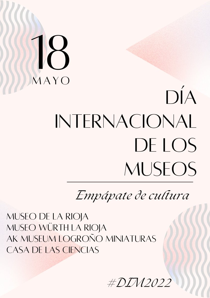 logronojoven's tweet photo. Hoy se celebra el #DíadelosMuseos Visitalos‼️👁️

🖼️ En la ciudad de #Logroño y alrededores puedes disfrutar de varios de ellos @MuseoRioja @museowurth @Casa_Ciencias @AkMuseum 

➕ℹ️🔗 https://t.co/WXbwcHNBSf 

#EmpapatédeCultura #RedSIJ #InformaciónJuvenil #LogroñoEsCultura https://t.co/cRWKJyB6GO