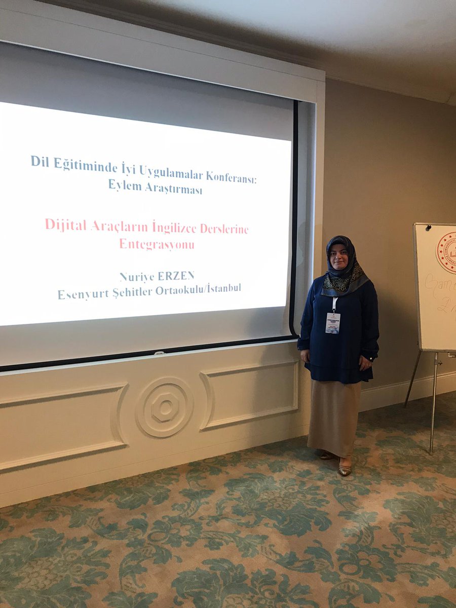 esenyurtmem's tweet photo. “Dil Eğitiminde İyi Uygulamalar: Eylem Araştırması” Konferansında Esenyurt Şehitler OO öğretmenlerimizden Nuriye ERZEN "Dijital Araçların İngilizce Derslerine Entegrasyonu" konulu sözlü bildirisini sundu. Öğretmenimizi tebrik ediyoruz. @memleventyazici @KaragulVural @yenernecati https://t.co/O4m0gFu5V3