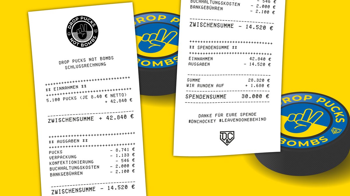 DELoffiziell's tweet photo. 30.000€! 💶 Vielen Dank für eure Beteiligung an der Aktion "#DropPucksNotBombs", die wir zusammen mit @dnchockey durchgeführt haben. Nach Abzug aller Gebühren sowie Kosten und eine Aufrundung von DUMP & CHASE kann diese Summe #leavenoonebehind zu Gunsten ukrainischer... https://t.co/B3kHs7jn5w