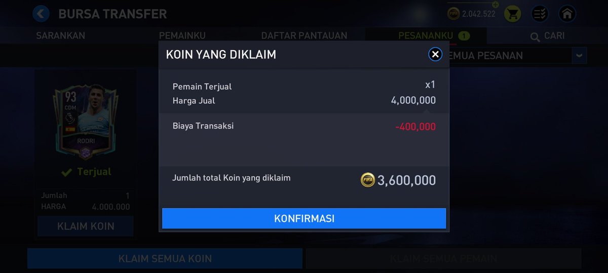 Dapet rodri langsung jual hehe  #fifamobile