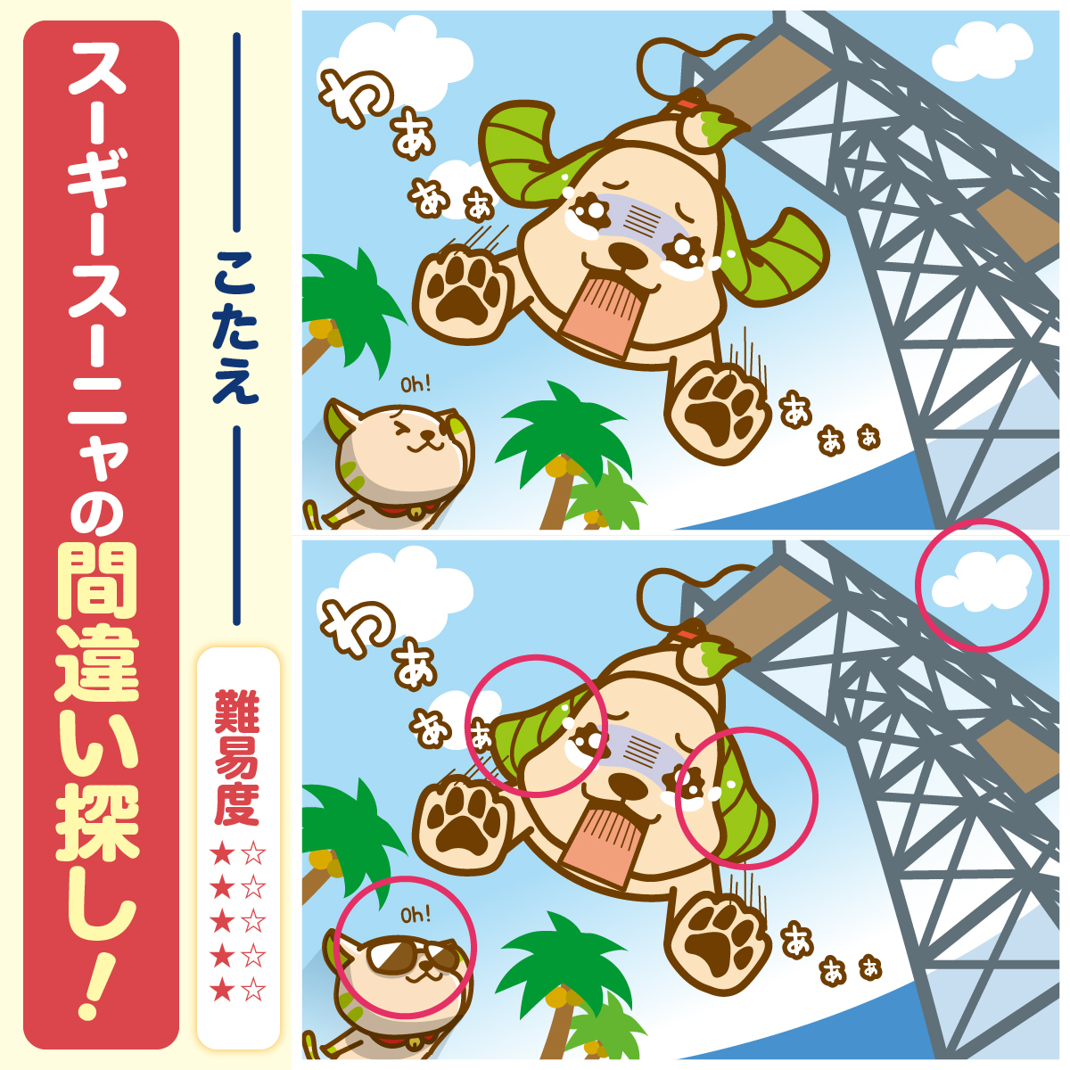 🔵🔵答え合わせ🔵🔵 正解は3つ！ ①スーニャのサングラス ②スーギーの