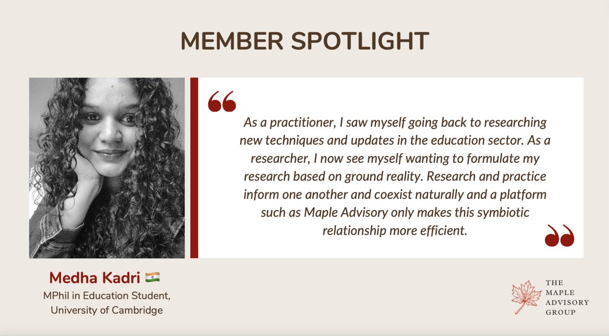 MapleAdvisory's tweet photo. Today, we are pleased to shine light on our Mapler - @kmedha26! 

#MaplerSpotlight

🍁 https://t.co/M9rf4BNoGM