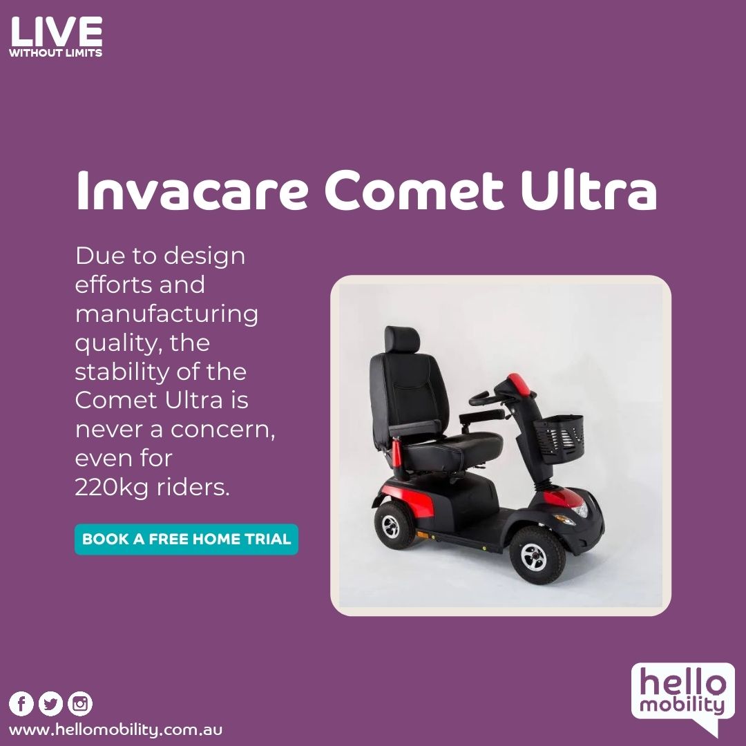 helloMobilityau's tweet image. The #CometUltra is a #largesizedscooter this is a quality scooter which has the comfort, convenience and safety of the rider as paramount. Aspects of the Comet Ultra are; improved suspension, reinforced seat column.
Visit now - hellomobility.com.au