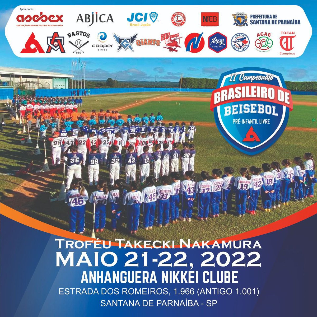 abjica's tweet photo. Você conhece beisebol, um dos esportes mais famoso no Japao? Venha assistir ao II Campeonato de Brasileiro de Beisebol ⚾️ pré infantil. Evento aberto em Santana do Parnaíba, nos dias 21, 22 de maio (sábado e domingo) https://t.co/tKPl9n7UnD