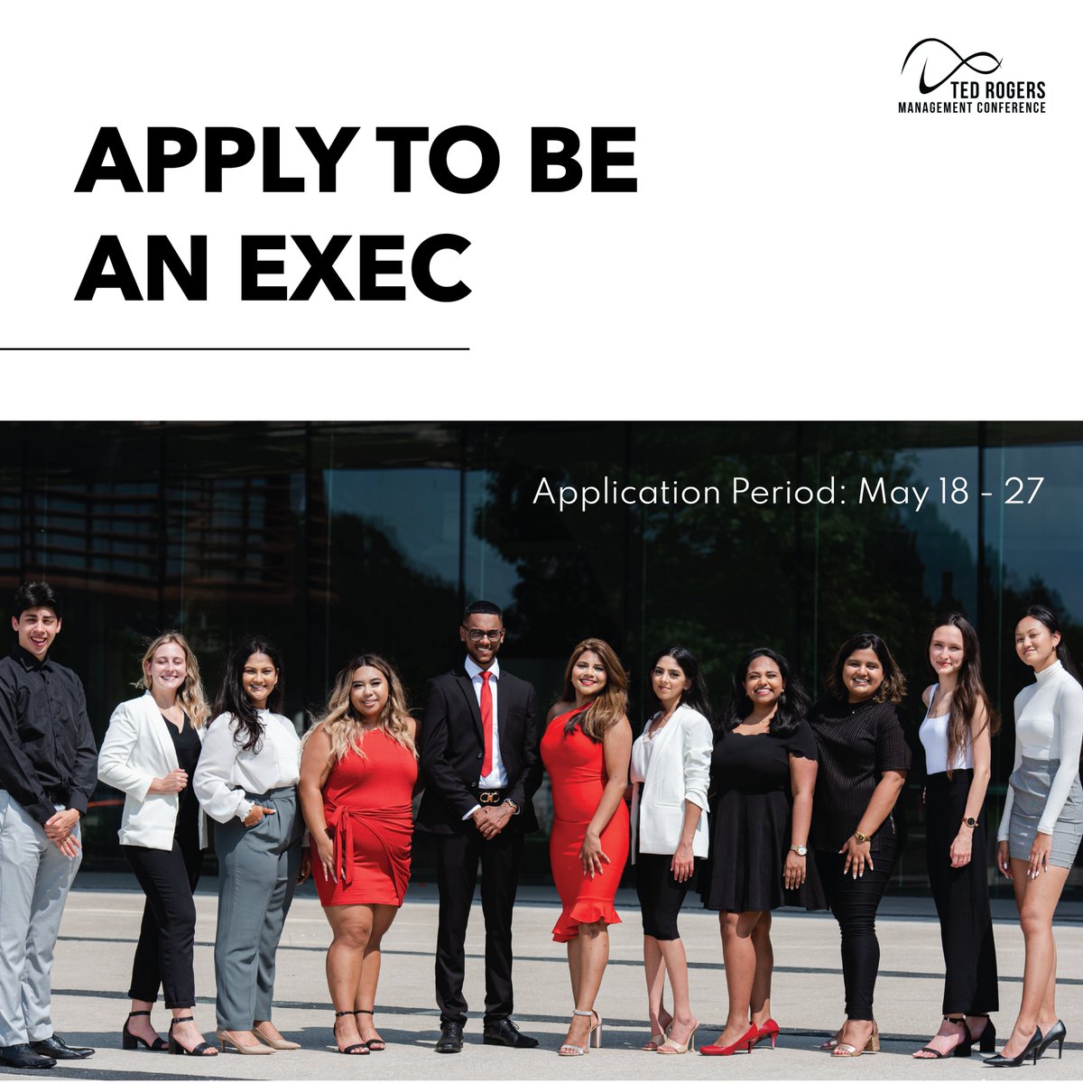 Are you ready to lead TRMC 2023? The Ted Rogers Management Conference is now accepting applications for next year’s executive team.

The last date to submit an Executive application is May 27th, 11:59pm EST. 

Check out the link in our bio for more details and to apply.