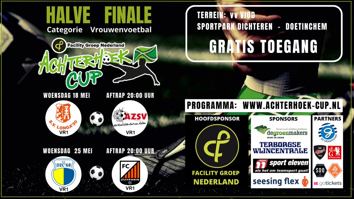 1e Halve Finale Categorie Vrouwenvoetbal. De wedstrijd staat onder leiding van scheidsrechter Cor Peitsman. De assistenten zijn Walter Hartjes en Ali Cakir. Kom ook kijken, vanavond aftrap om 20 uur in Doetinchem, terrein vv VIOD. <a href="/Longa30Dames1/">Longa'30 Dames 1</a> <a href="/AZSV_Aalten/">AZSV-Aalten</a>