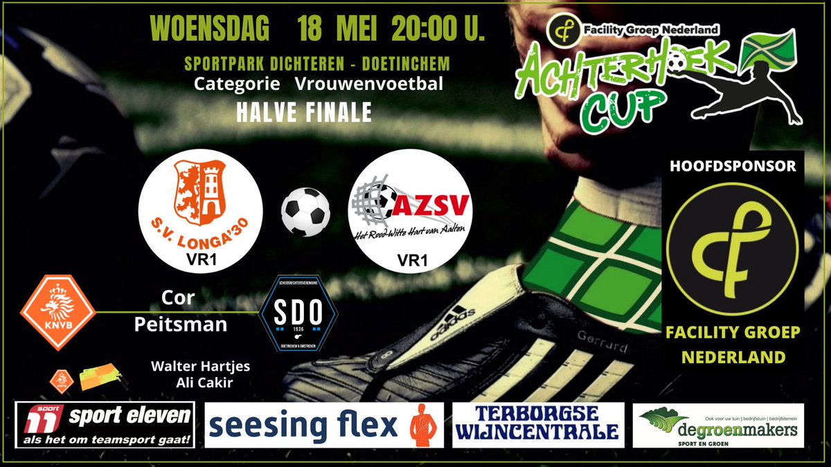 AchterhoekCup's tweet photo. 1e Halve Finale Categorie Vrouwenvoetbal. De wedstrijd staat onder leiding van scheidsrechter Cor Peitsman. De assistenten zijn Walter Hartjes en Ali Cakir. Kom ook kijken, vanavond aftrap om 20 uur in Doetinchem, terrein vv VIOD. @Longa30Dames1 @AZSV_Aalten https://t.co/FvyF3caFjg