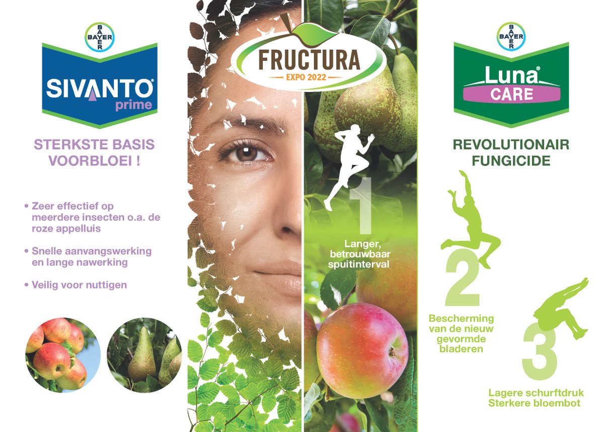 Zin in een dagje uit ? Bezoek ons nu in Hasselt op Fructura de grootste professionele indoor vakbeurs voor de fruitteeltsector in België op 18-19-20 mei. We verwelkomen u graag op stand … C4 !  
#Luna, #Sivanto, #Movento #teambayerbenelux