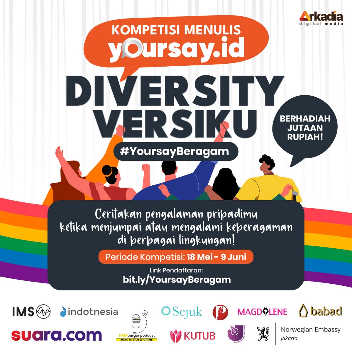 Bagi kamu yang suka nulis tema-tema keberagaman, bisa ikutan ini. Daftar di sini ya bit.ly/YoursayBeragam

#InternationalDiversityDay
#DiversityDay2022 #JadiEmpatiKalauNgerti 
#BeingEmpathicWhenUnderstand