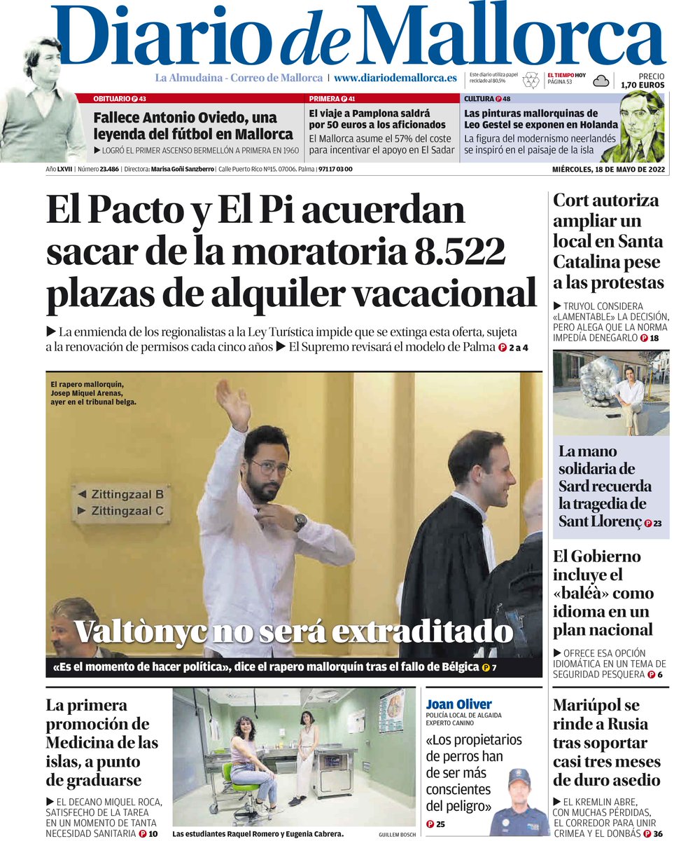 ¡Buenos días y #FelizMiércoles! Esta es nuestra portada de hoy. Más noticias en diariodemallorca.es