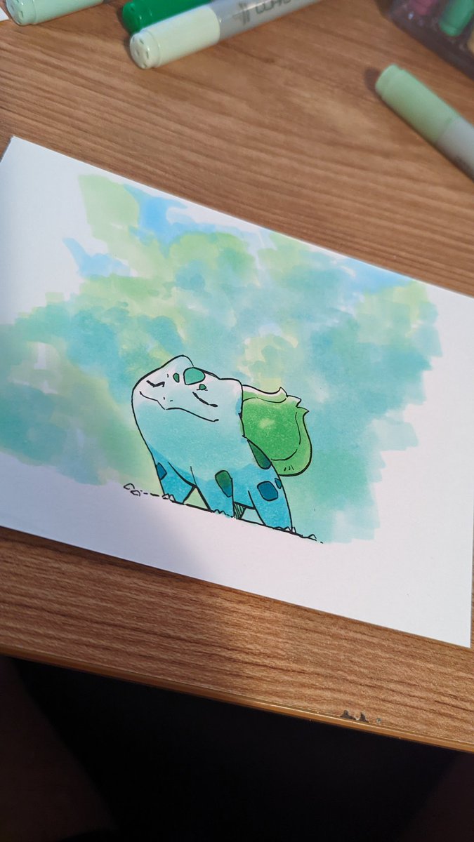 bulbasaur no humans pokemon (creature) solo traditional media closed mouth closed eyes smile  illustration images