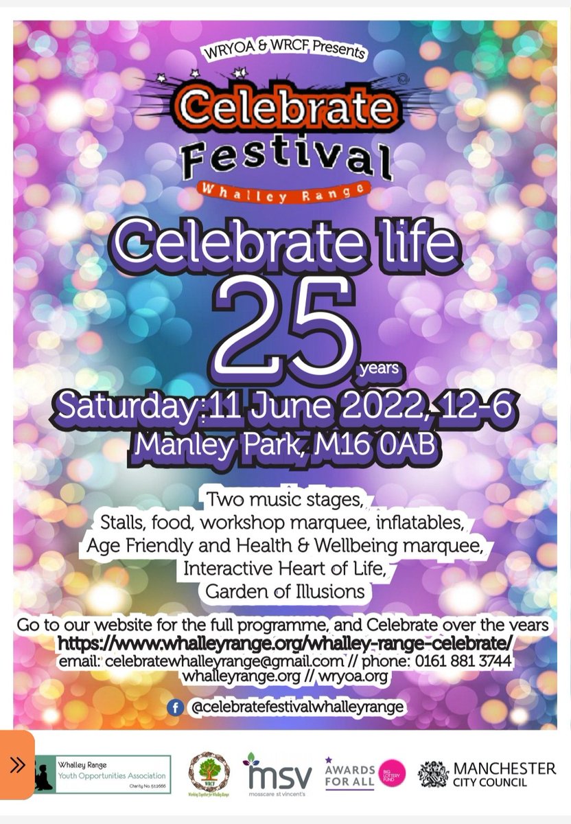 BeckyMSV's tweet photo. Please see below for details of Whalley Range Community Forums Celebrate Festival on Saturday 11th June! Part funded by the @MSVHousing  Kindness Fund ✨️ We are so proud to support this wonderful event #event #community #socialhousing #Manchester https://t.co/68s6m3AG0S