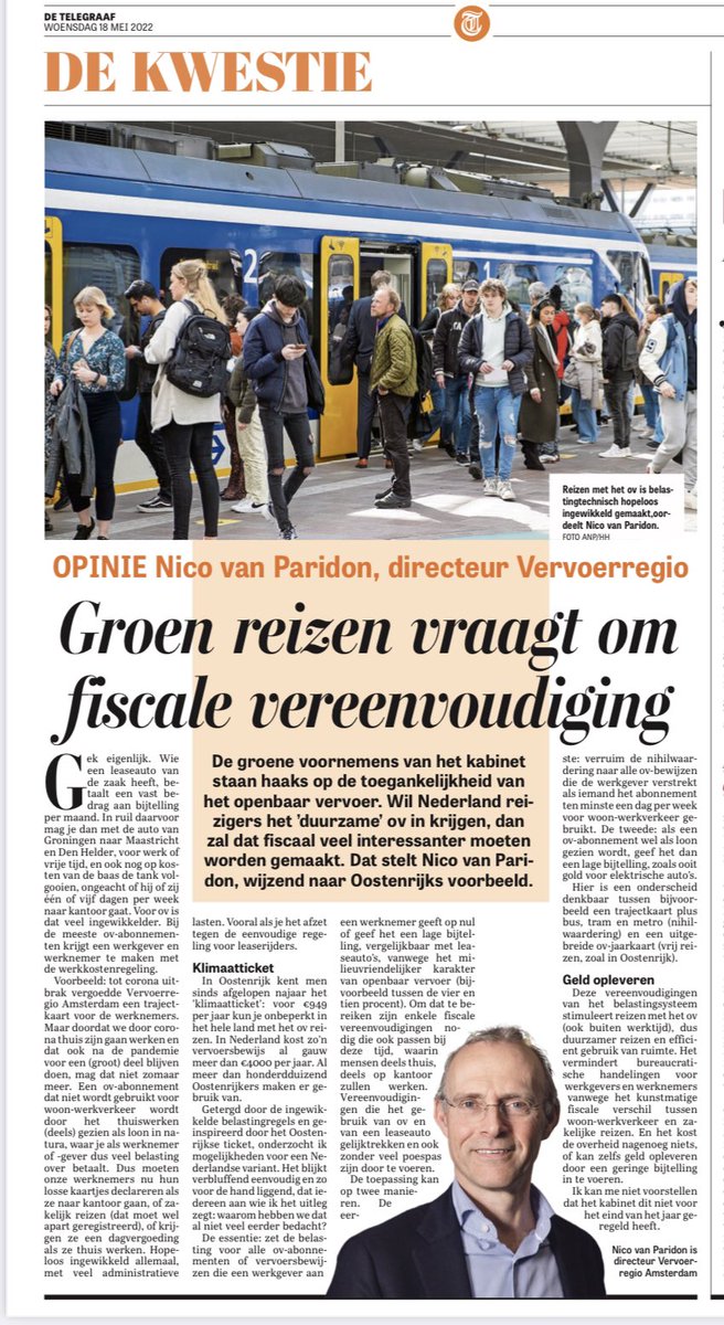 Mooie steen in de vijver (of heel logisch denken?) van gewaardeerde collega Van Paridon van de <a href="/Vervoerregio/">Vervoerregio</a>!