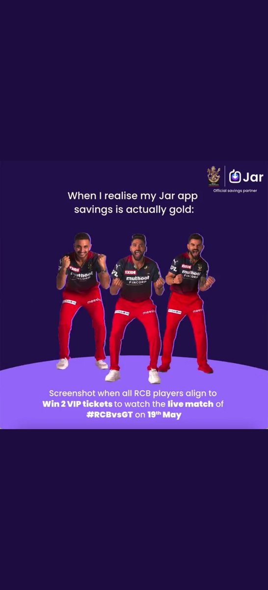 AbizzBatter's tweet photo. @JarAppHQ @RCBTweets 👉 Perfect screenshot taken ✅
@JarAppHQ @RCBTweets 
#RCBvsGT
#ContestAlert #IPLContest #JarApp https://t.co/j6tzEUCSTU