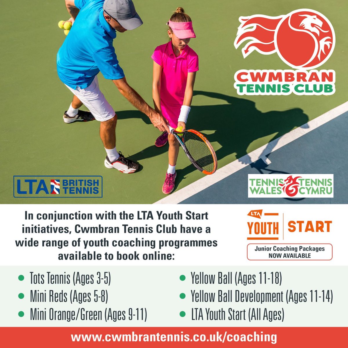 New Tots Tennis class at Cwmbran Tennis Club. For ages 3-5 years 🎾 Click on the link to get involved:

clubspark.lta.org.uk/CwmbranLTC/Coa…