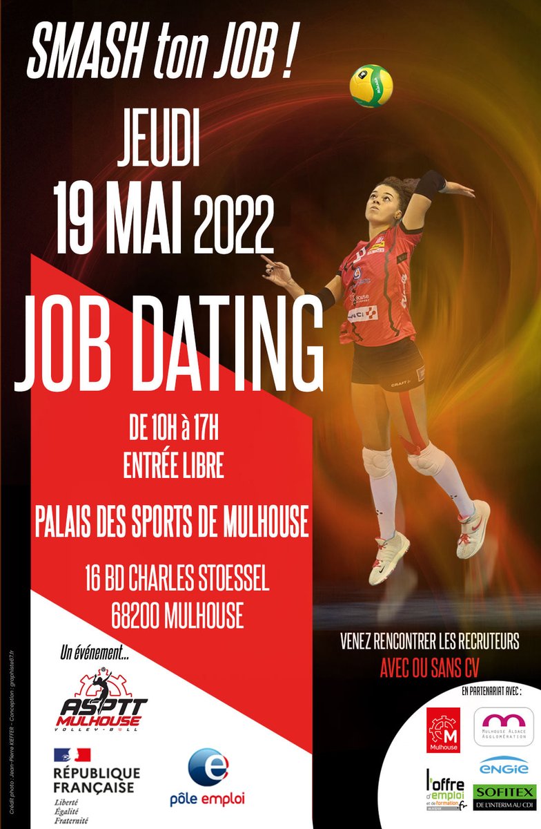 🔝 🗓 J-1 pour [ Recruter autrement ] ▶ Retrouvez @poleemploi_GE Haut-Rhin @ASPTTMulhVolley <a href="/mulhouse/">Ville de Mulhouse</a> 🏐 ✅ Smash ton job demain au palais des sports de #Mulhouse 👍