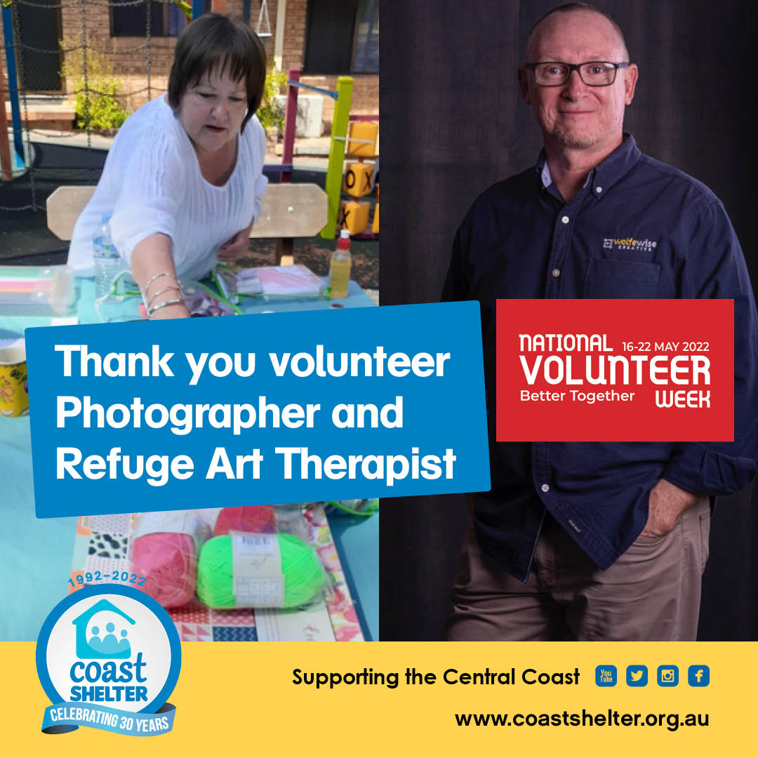 Thank you to our Volunteer Photographer and Refuge Art Therapist for the combined 38 hours of your creative time and services. Coast Shelter is BETTTER TOGETHER with you! <a href="/michaeljwolfe/">michaeljwolfe</a> #NVW2022 #volunteeringcentralcoast <a href="/VolunteeringAus/">Volunteering Australia</a>