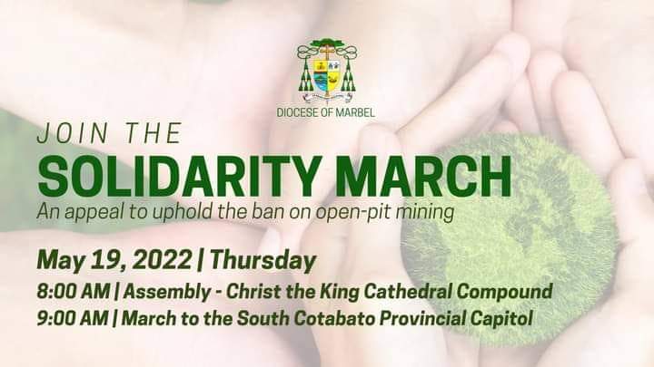 daviddangeloph's tweet photo. Pls join Diocese of Marbel SOLIDARITY MARCH: An appeal to uphold the ban on open-pit mining in Tampakan on May 19.
  
08:00  - Assembly at the Christ the King compound.
09:00  - March to the South Cotabato Provincial Capitol.

#GovTamayoVetoOpenPitMining #notoopenpitmining https://t.co/kp9fD5W3uR